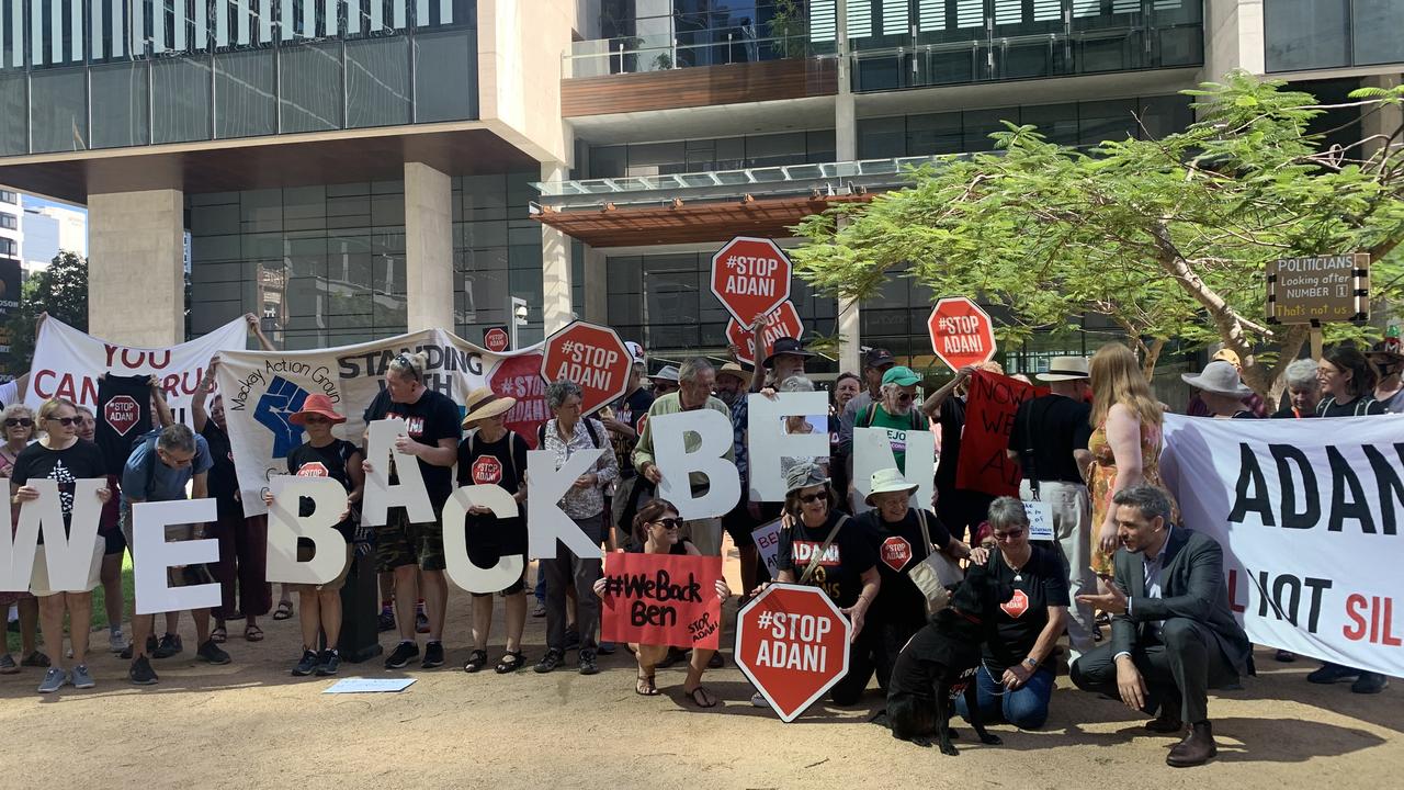 Anti-Adani protesters outside the Brisbane Supreme Court. Picture: Danielle O'Neal