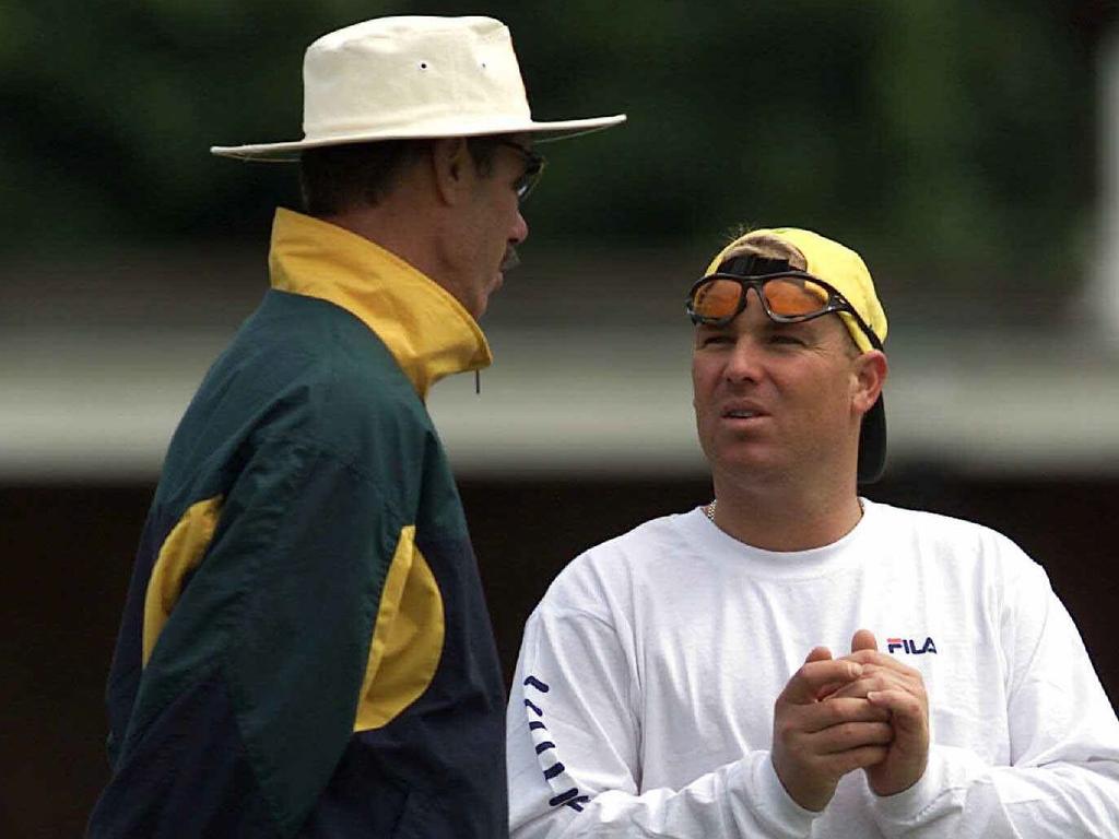 John Buchanan and Shane Warne at a training session in 2001.