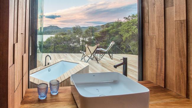 The outlook from one of the new coastal pavilions, Freycinet Lodge. Picture: MEL FERRIS