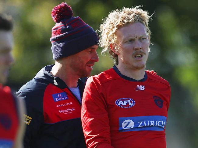 MELBOURNE, AUSTRALIA - MAY 29 , 2023 :  AFL .  Melbourne training at Goschs Paddock. Clayton Oliver of the Demons during todays light training session .  Pic: Michael Klein
