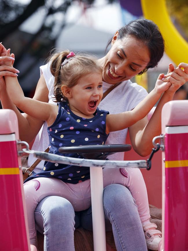 Stephanie McPherson on the tea cup ride. Picture: Sam Ruttyn