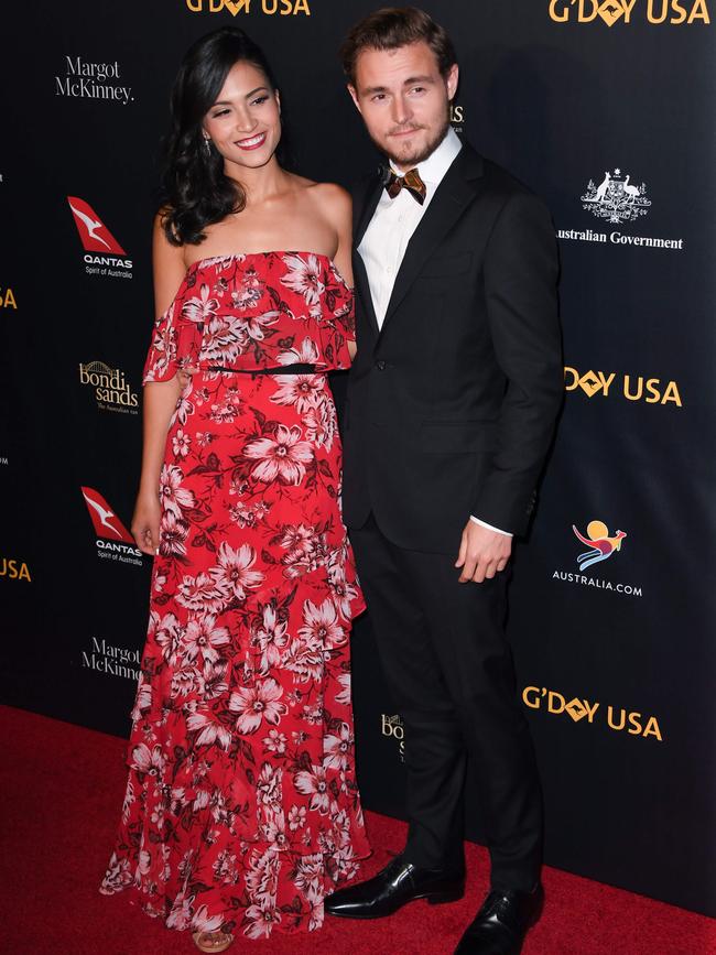 Australian actor Callan McAuliffe and guest arrive for the 16th annual G'Day USA Los Angeles Gala at 3Labs in Culver City, on January 26, 2019. (Photo by Robyn Beck / AFP)