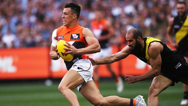 GWS midfielder Dylan Shiel breaks free during last year’s preliminary final against Richmond. Picture. Phil Hillyard