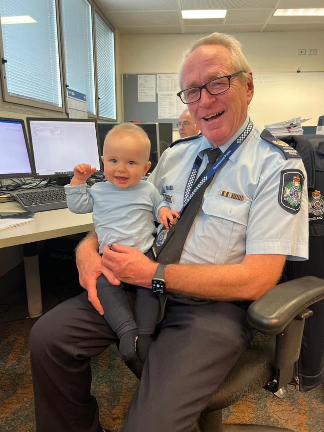 Snr Sgt Mark Gorton with grandson Leo. Photo: Supplied.