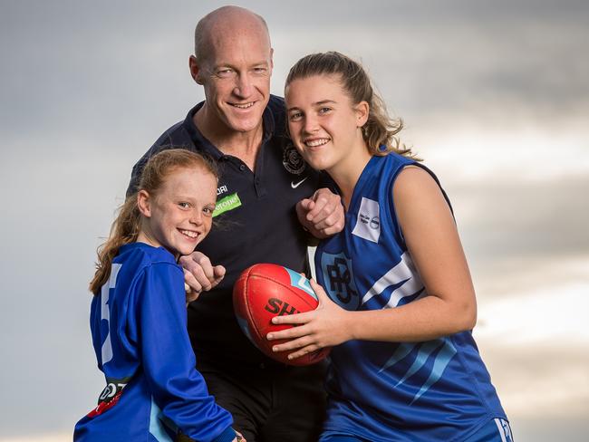 Andrew McKay and his daughters Sophie and Abbie in 2016. Picture: Jake Nowakowski