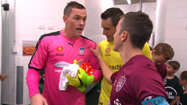 Matt McKay and Michael Theo speak to Danny Vukovic.