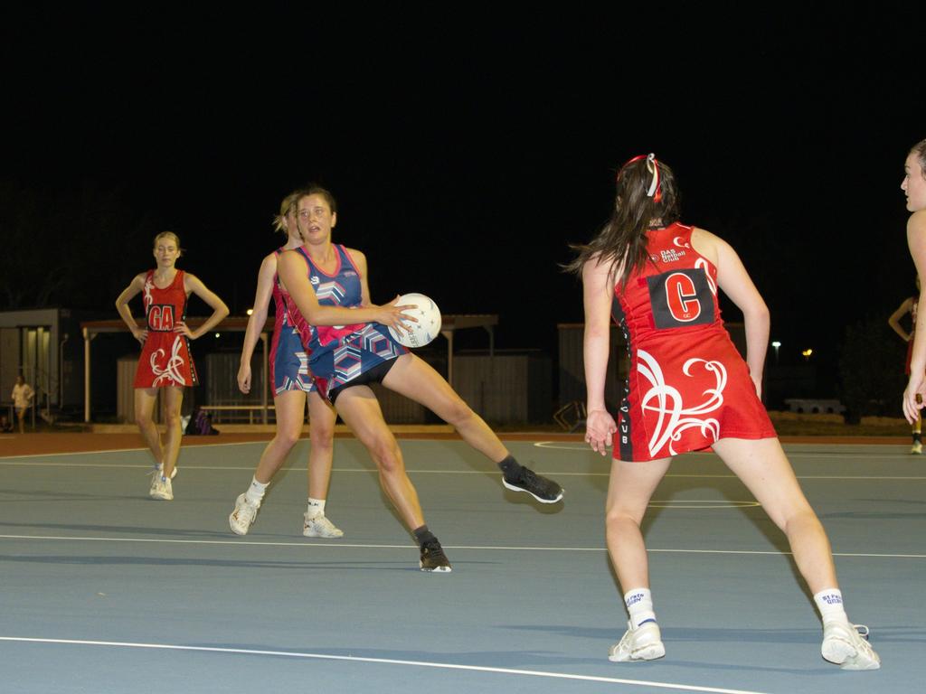 Storm's Reilly Masters is quick on her feet with Paige Zeller on DAS plans her move in the 2021 Mackay Netball Association seniors grand final. September 4th, 2021 Picture: Marty Strecker