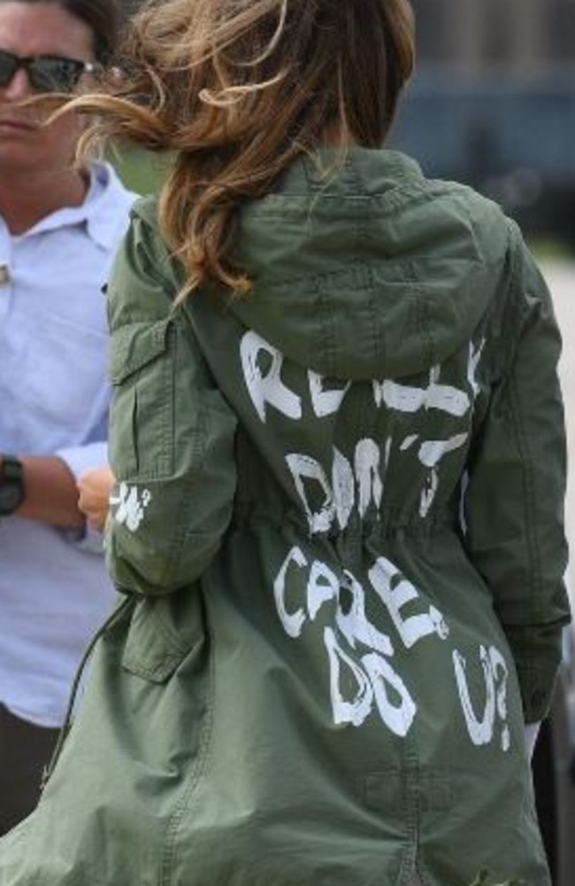 Melania Trump and the offending jacket. Picture: AFP