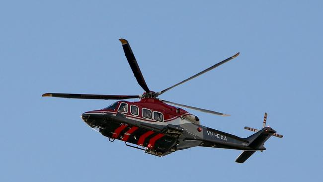 Helicopters that would usually transport workers between the gas plant in Gippsland & the offshore platforms are being used to assist during the bushfires. Picture: Stuart McEvoy