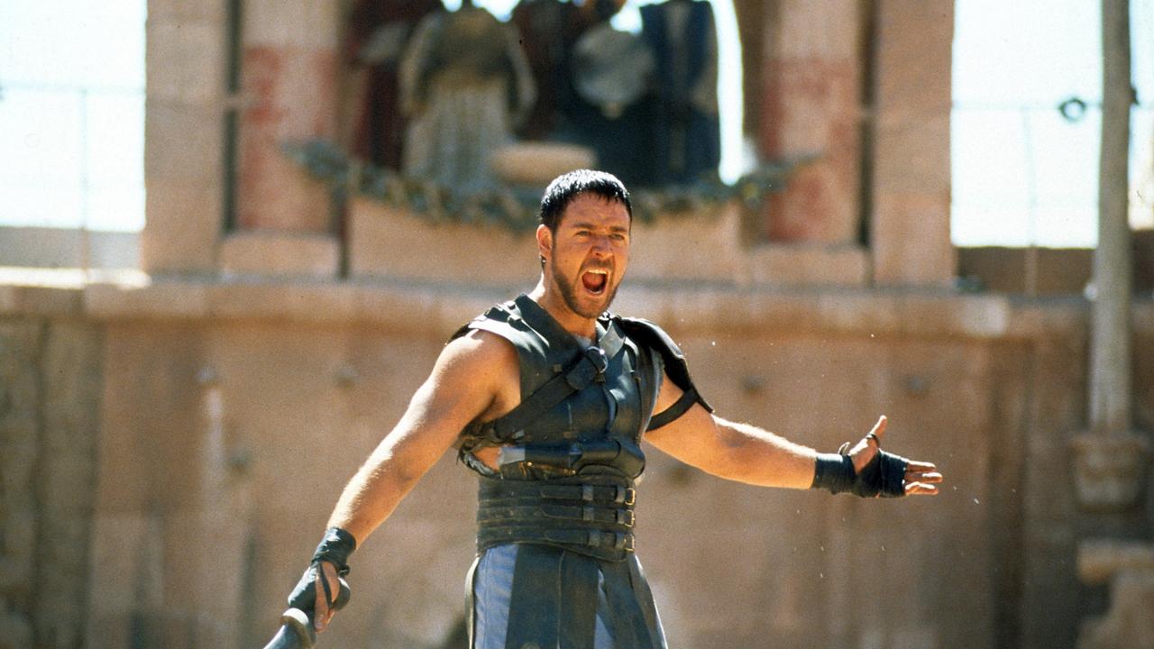 Russell Crowe utters the eternal line ‘are you not entertained’ in Gladiator. Picture: Universal/Getty Images