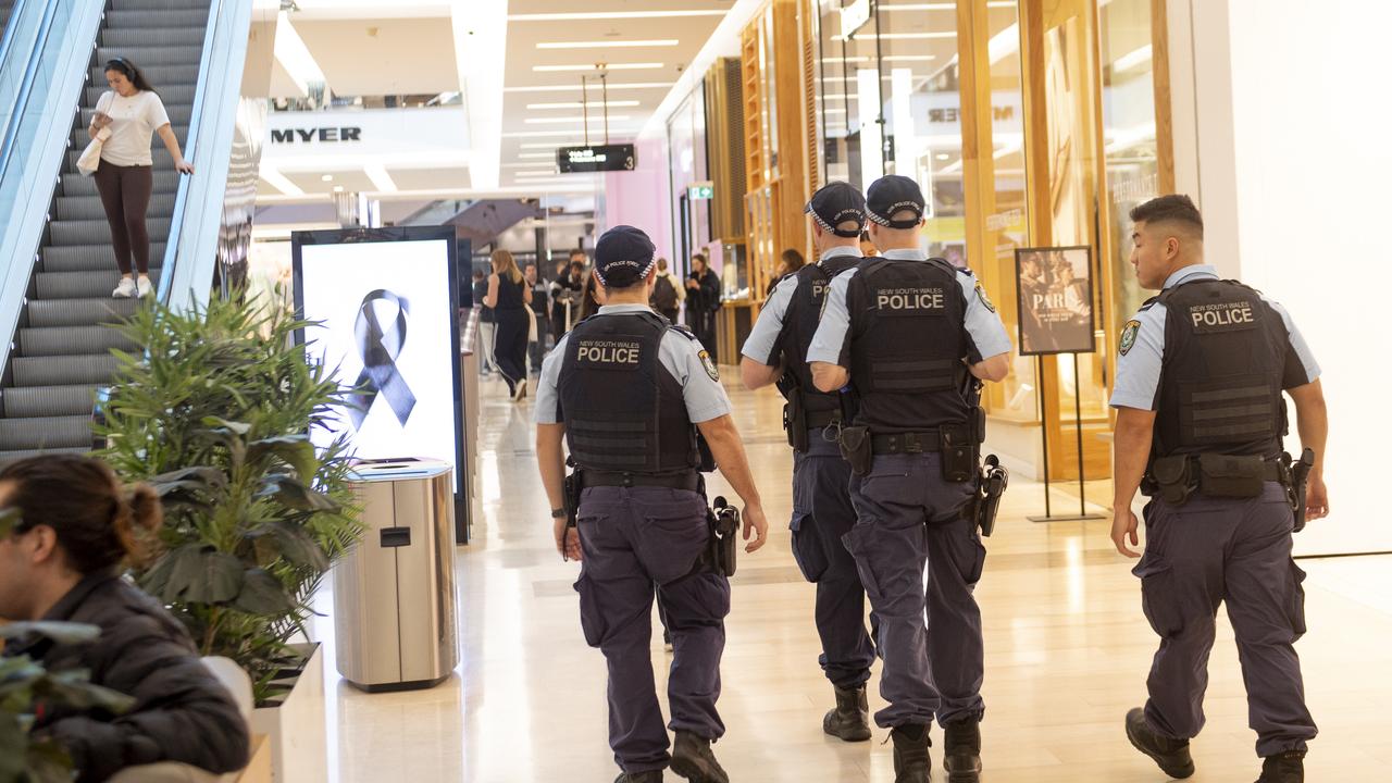 Increased police presence at Bondi Junction Westfield on the first day of opening. Picture: NCA NewsWire / Jeremy Piper