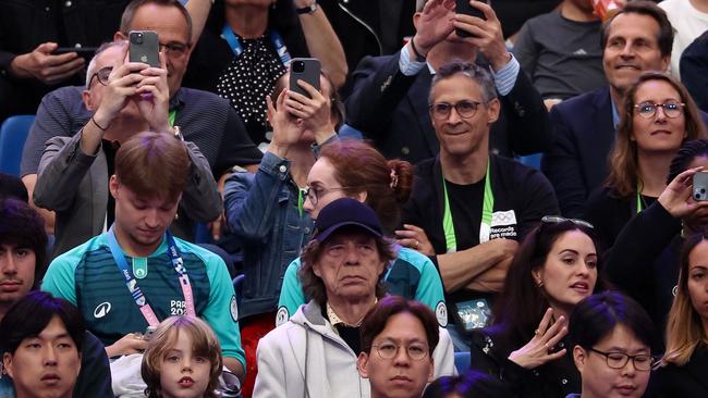 The Rolling Stones legend was with his partner Melanie Hamrick (R) and his son Deveraux (L). Picture: Franck Fife / AFP