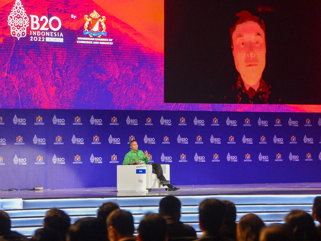 A candlelit Elon Musk speaks at the B20 Summit in Bali. Picture: Aditya Pradana Putra/AFP