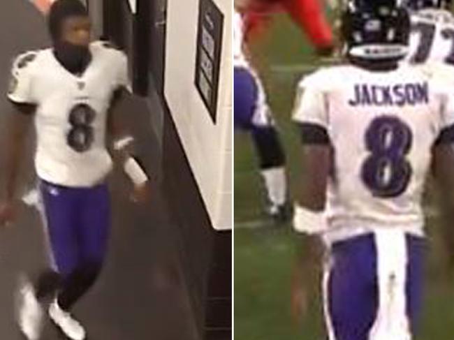 Lamar Jackson made his way to the change rooms mid-game.