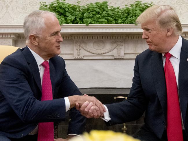 Malcolm Turnbull and Donald Trump pal it up. Picture: AP Photo/Andrew Harnik