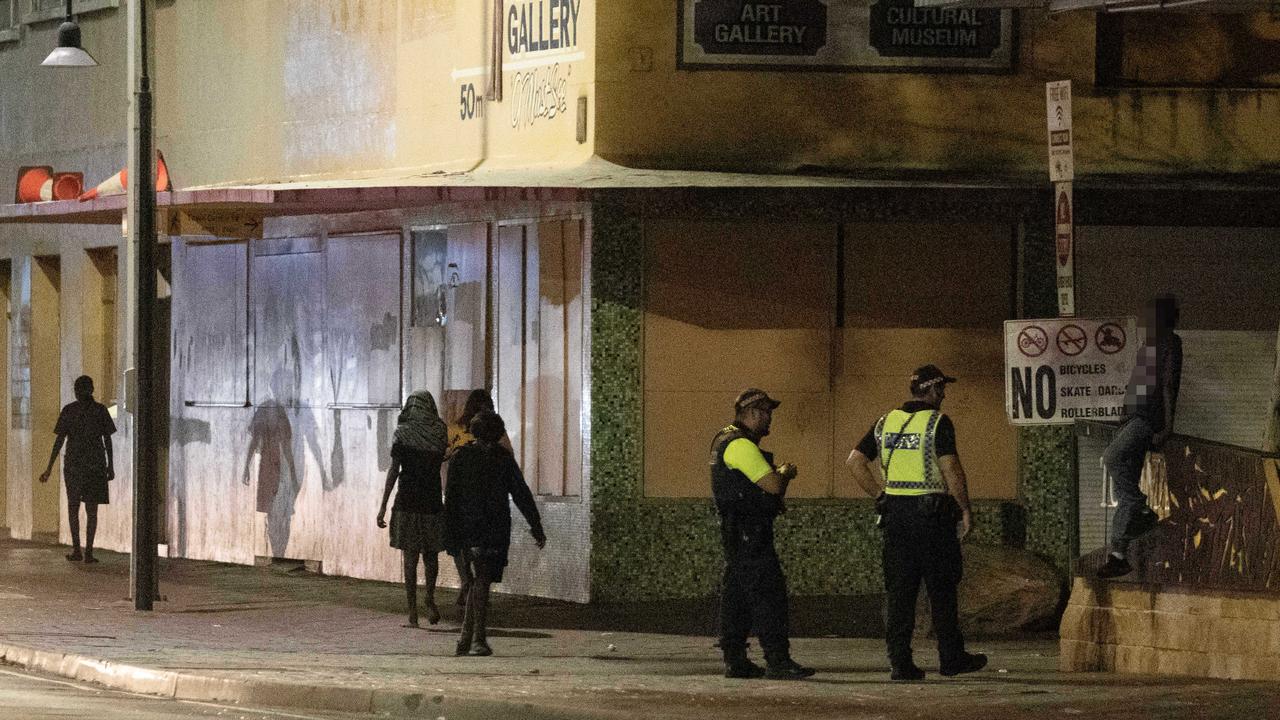 Young Indigenous Australians on the street late at night in Alice Springs. Picture: Liam Mendes / The Australian