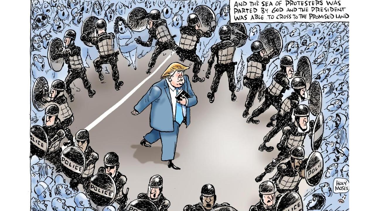 Mark Knight's cartoon of President Trump's walk to church