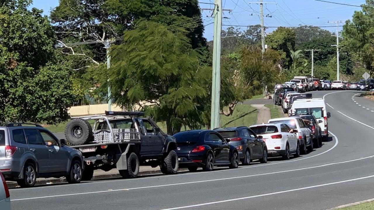 People are reportedly waiting for more than three hours at a testing station in Nambour. Picture: Tom Threadingham