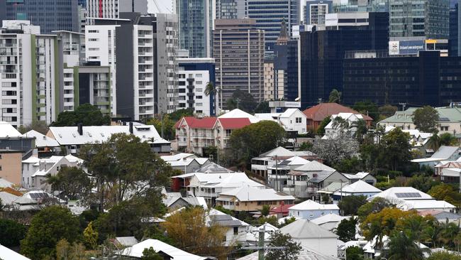 The suburbs of Paddington and Petrie Terrace are seen with the Brisbane CBD skyline in the background in Brisbane, Thursday, August 29, 2019. (AAP Image/Darren England) NO ARCHIVING