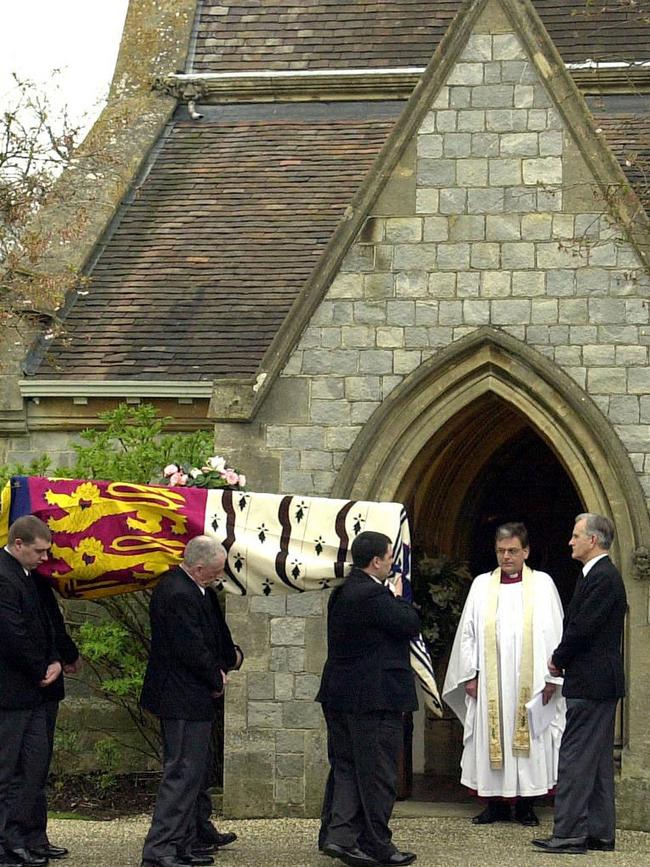 The Queen Mother’s coffin in 2002 at the chapel of her former home Royal Lodge.