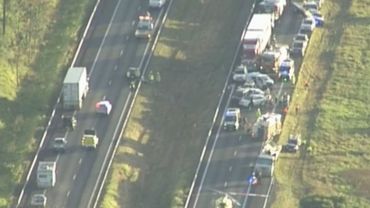 7News Brisbane footage of a horror crash on the Bruce Highway at the Sunshine Coast which sparked massive delays. Picture: 7News Brisbane