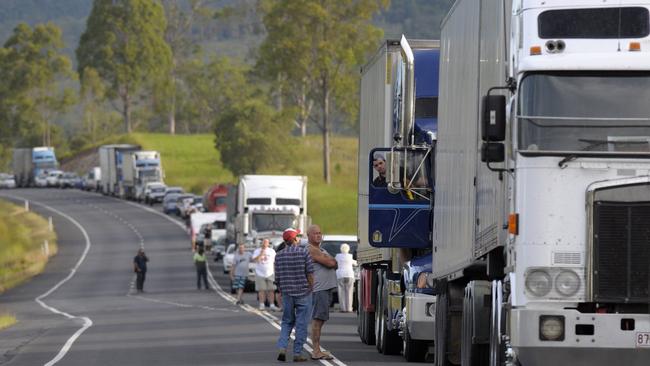Traffic banks up at a fatal crash at Tiaro in 2011. Pic John Wilson
