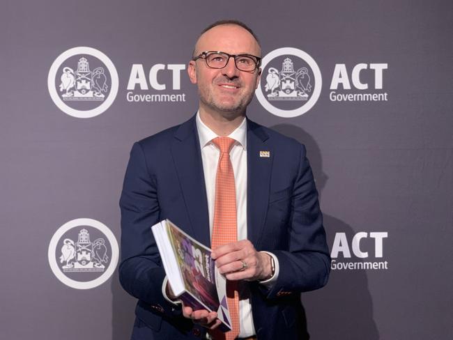 ACT Chief Minister and Treasurer Andrew Barr releases the 2022-23 ACT budget. Picture: Julia Kanapathippillai