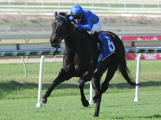 Ghisoni races away for a clear win in the Glenlogan Park Stakes at Doomben. Picture: Grant Peters, Trackside Photography