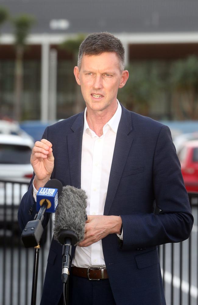 Transport and Main Roads Minister Mark Bailey provided an update on Gold Coast light rail at the airport on May 16. Picture: Richard Gosling