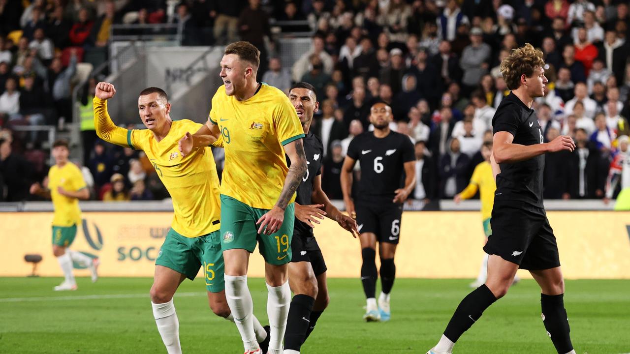 Mitchell Duke and teammate Harry Souttar both claimed it. Photo by Ryan Pierse/Getty Images.