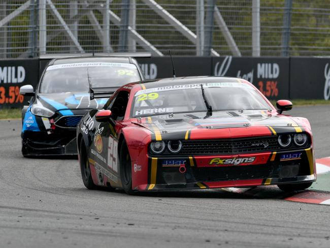 Nathan Herne racing in a support race at the Townsville Supercars. Sunday August 30. Tin Tops Race 3. Picture: Evan Morgan