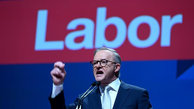 Anthony Albanese delivers the keynote speech at the ALP national conference in Brisbane on Thursday. Picture: Dan Peled/NCA NewsWire