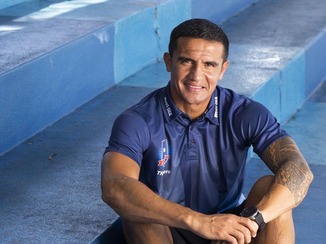 Tim Cahill former Socceroo and Weet Bix ambassador visiting Camden pool to promote the region's first Weet-Bix TRYathlon. Photographed today 9.1.19.(AAP IMAGE/ Matthew Vasilescu)