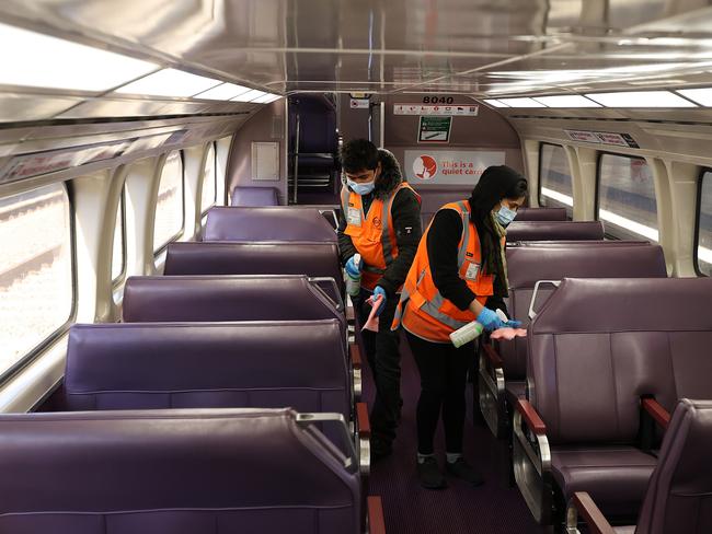 SYDNEY, AUSTRALIA - NewsWire Photos June 27, 2021: Cleaners at Central Station in  the Sydney CBD on the first day of a wide spread two week lockdown. Picture: NCA NewsWire / Dylan Coker