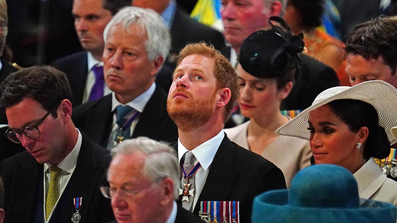 Harry and Meghan sat on one side of the Cathedral … Picture: WPA Pool/Getty