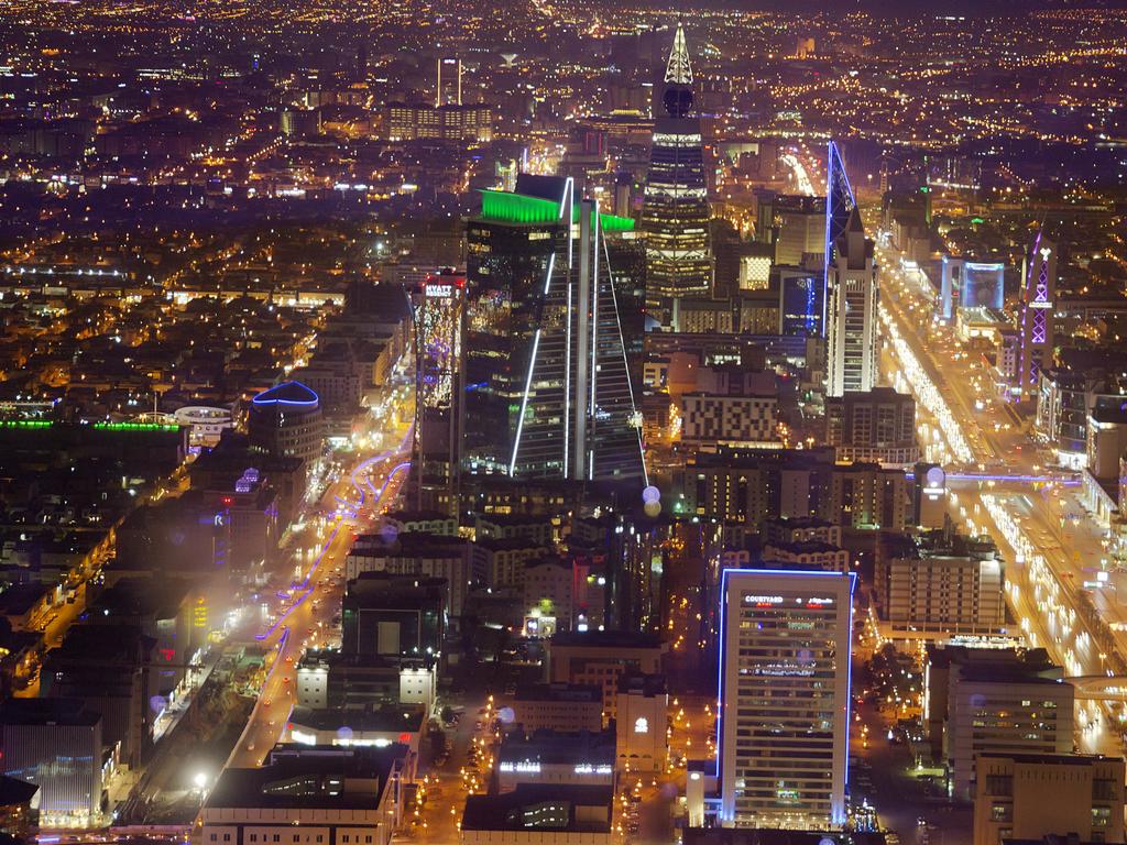 An aerial view of Riyadh city seen from Mamlaka tower, a 99-story skyscraper.