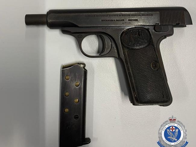 The loaded pistol Green had stashed under the driver’s seat of his car. Picture: NSW Police