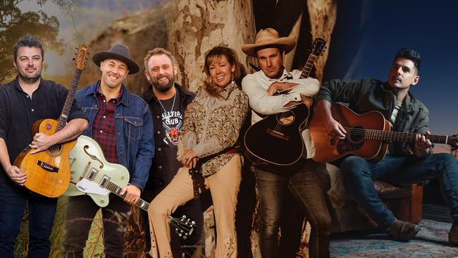 Lead nominees at the 2024 Golden Guitar Awards. L-R: Travis Collins, The Wolfe Brothers, Felicity Urquhart and Josh Cunningham, and James Johnston.