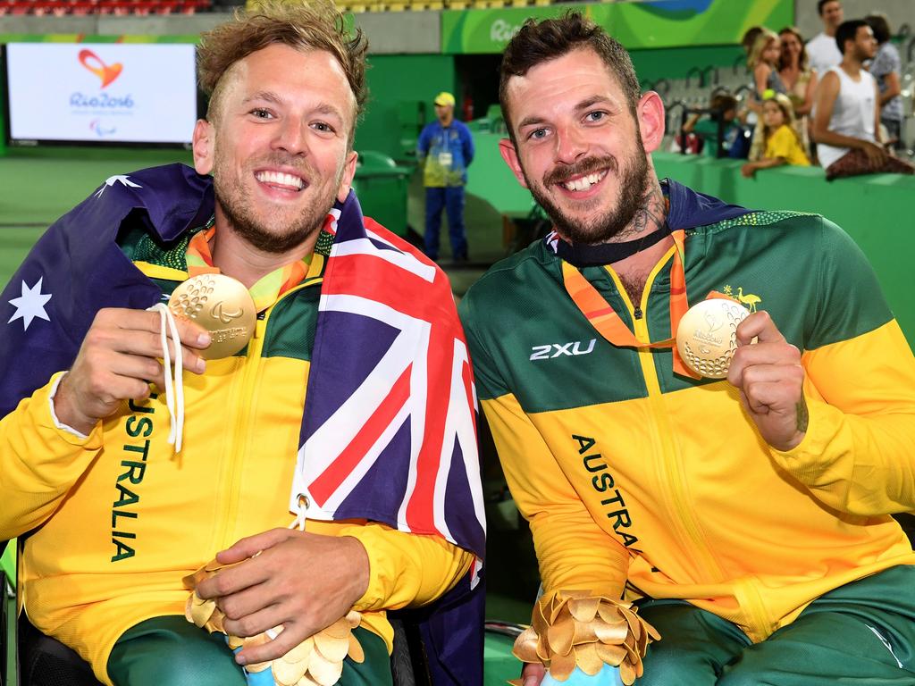 Dylan Alcott and Heath Davidson won gold at the 2016 Paralympic Games. Picture: Sport the library / Courtney Crow