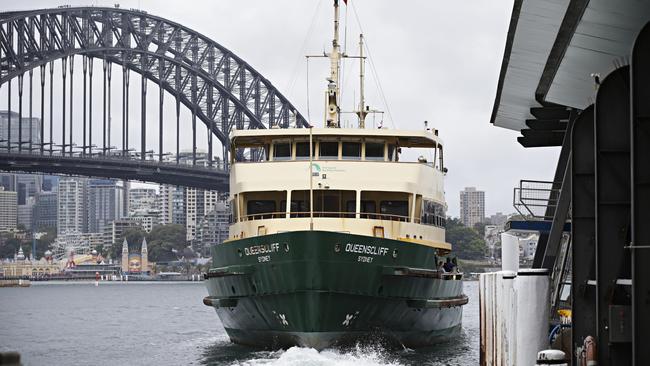 A near-empty Manly Ferry at Circular Quay in Sydney on Monday. Picture: Adam Yip