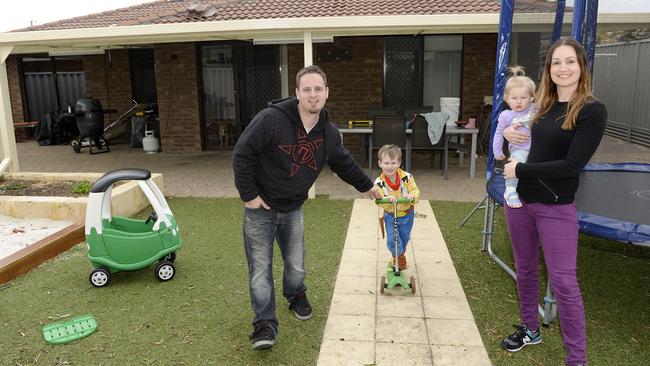 Justine and Brad Maguire, with children Chloe (1) and Jake (3), outside their home in Heathridge, one of Perth’s fastest-selling areas.