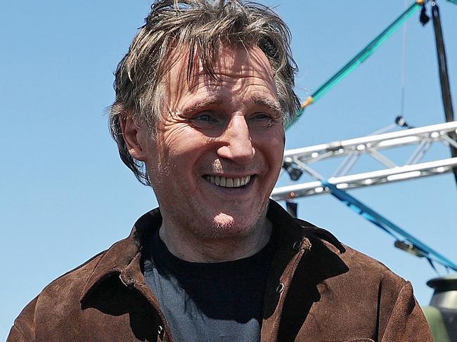 MELBOURNE, FEBRUARY 12, 2025: Actor Liam Neeson on the set of The Mongoose, a major film production filming at Bacchus Marsh Aerodrome. Video Still: Mark Stewart