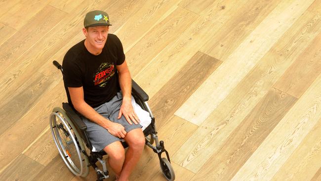 World Tour surfer Bede Durbidge wheelchair bound but won’t rule out competing next month. Picture: John Gass