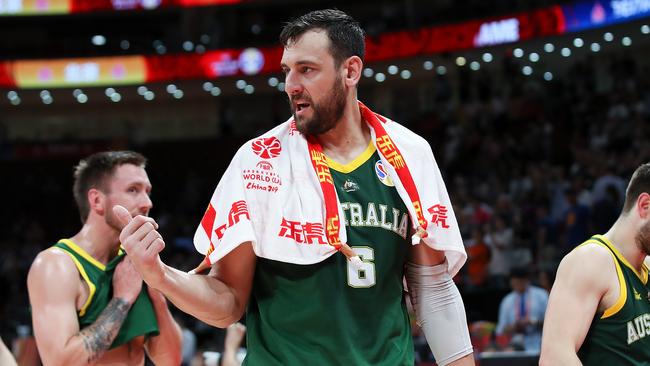 Andrew Bogut after the loss to Spain in the semi-finals of the FIBA World Cup in China. Picture: Getty Images