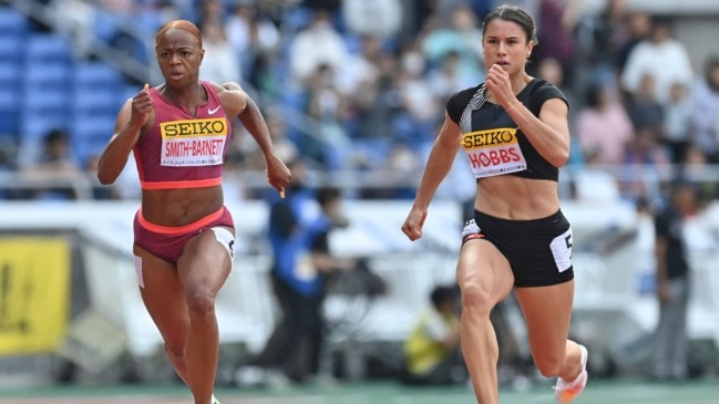 Zoe Hobbs edges American Smith-Barnett in women’s 100m dash | news.com ...