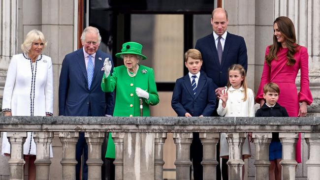 The Queen with senior members of the royal family in one of her final public appearances in June last year during celebrations for her Platinum Jubilee. Picture: AFP