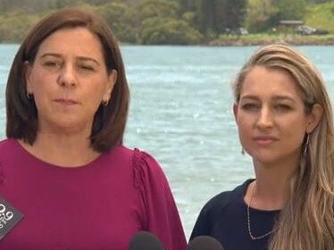 LNP leader Deb Frecklington with successful Currumbin candidate Laura Gerber. Picture: Nine News