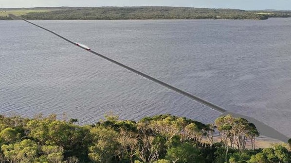 An artist’s impression of a proposed 1.2km bridge to Robbins Island to help UPC Renewables construct a wind farm and carry electrical cables off the island.