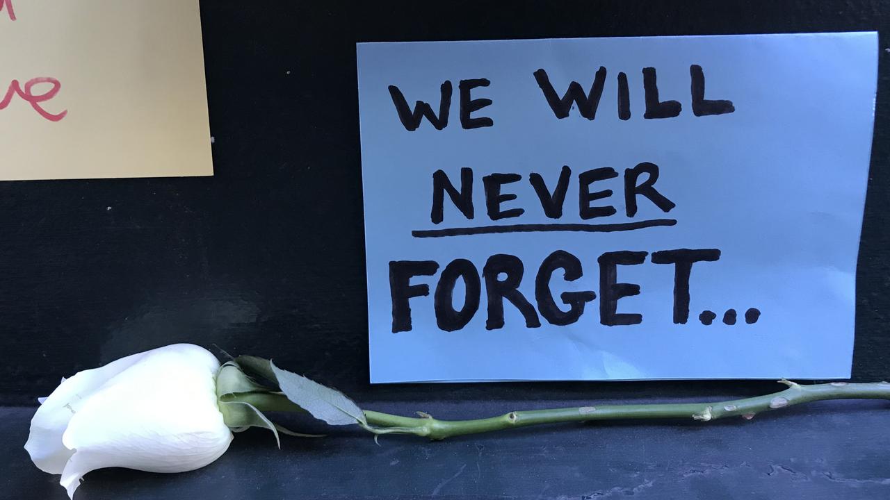 Handwritten notes left at the scene of Michaela Dunn’s alleged murder on Clarence Street, Sydney. .