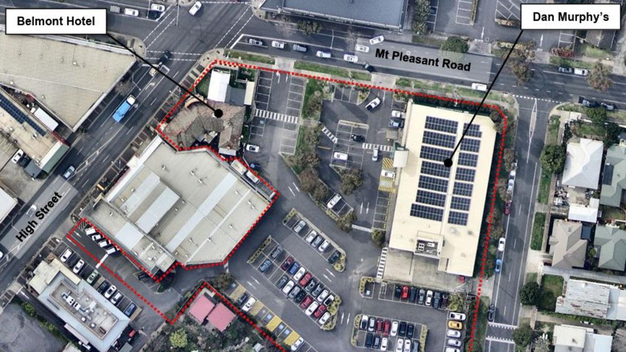 The Belmont Hotel is located on the busy corner of High St and Mt Pleasant Rd. Source: Nearmaps.com.au